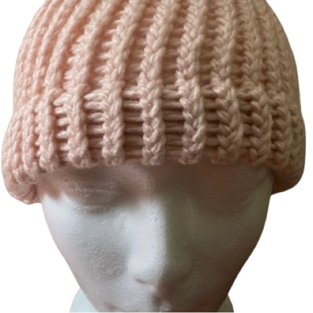 Handmade light pink knit beanie hat for adults